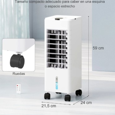 Climatizador 3 en 1 Depósito 3,8L con Ventilador Humidificador y Enfriador 3 Velocidades Temporizador y Mando a Distancia - T...