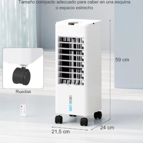 Climatizador 3 en 1 Depósito 3,8L con Ventilador Humidificador y Enfriador 3 Velocidades Temporizador y Mando a Distancia - T...