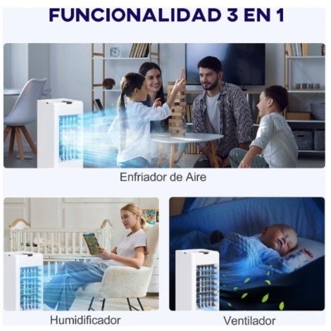 Climatizador 3 en 1 Depósito 3,8L con Ventilador Humidificador y Enfriador 3 Velocidades Temporizador y Mando a Distancia - T...